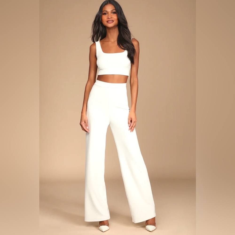 Lulus Only Tonight Ivory Two-Piece Wide-Leg Jumpsuit